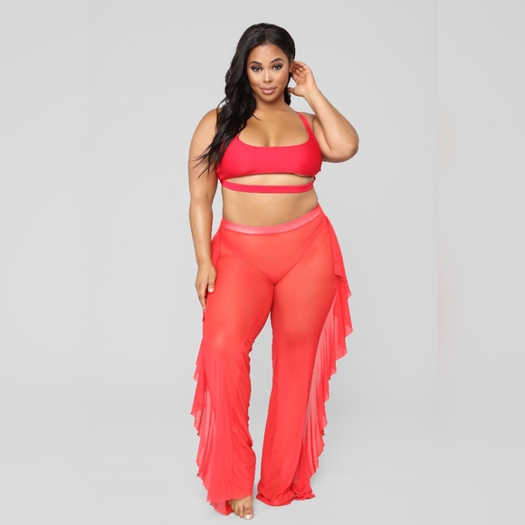 Cherry Red Ruffle Swimsuit Cover up pants - Picture 10 of 12